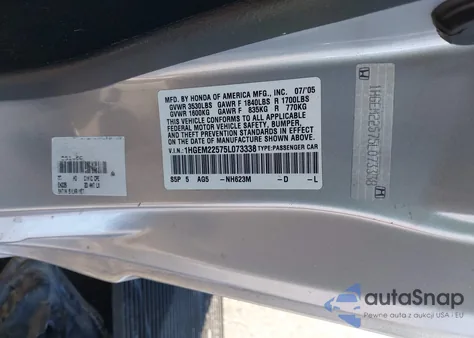 2005 Honda Civic Lx from USA, damaged, VIN 1HGEM22575L073338